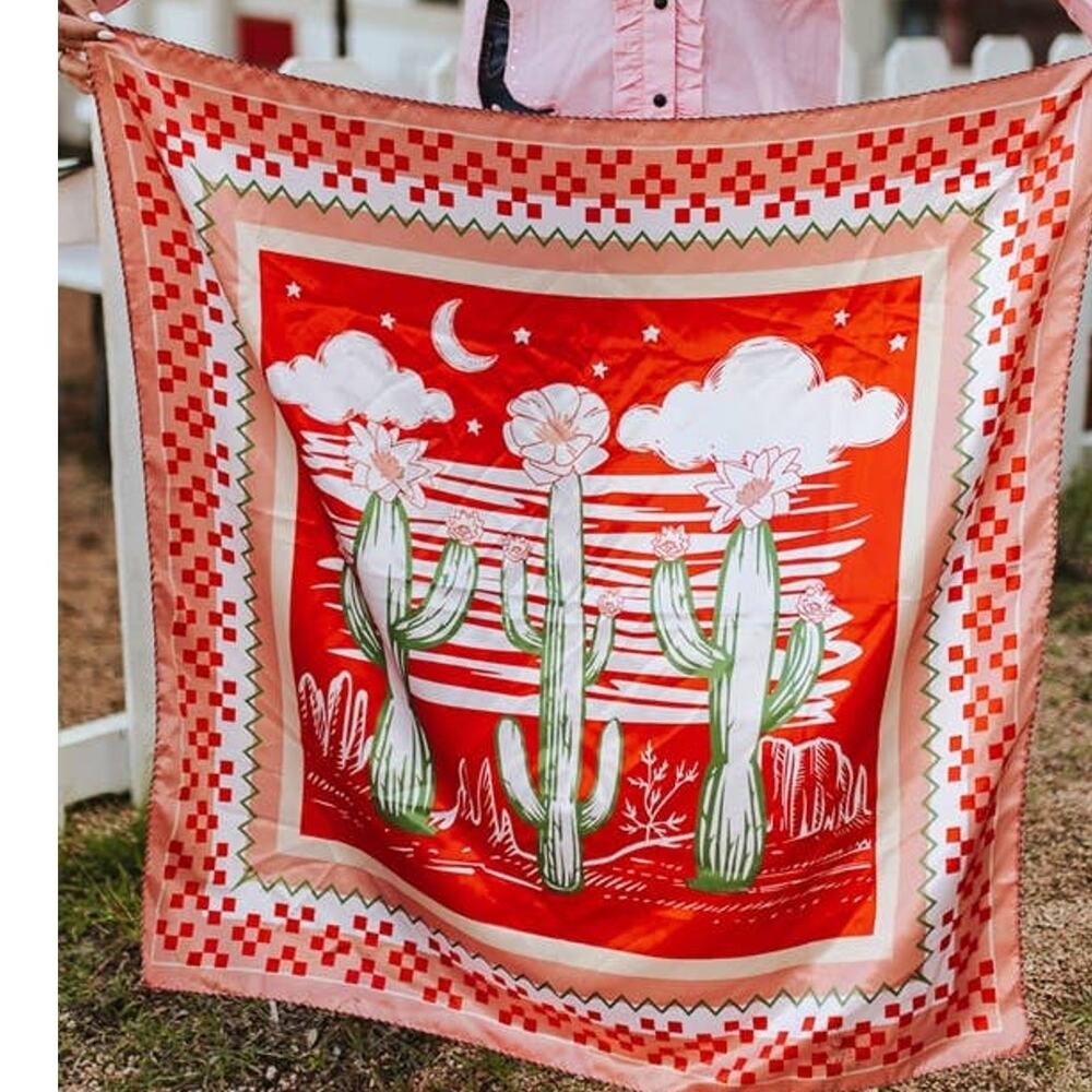 Red Floral Cactus Double-Sided Wild Rag — Western Scarf